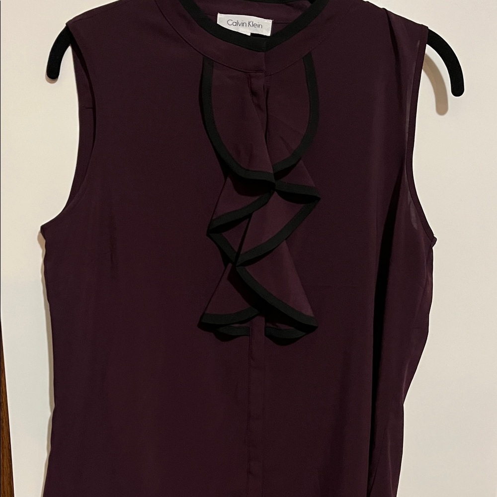 Calvin Klein Women's Dark Purple Ruffle Blouse
